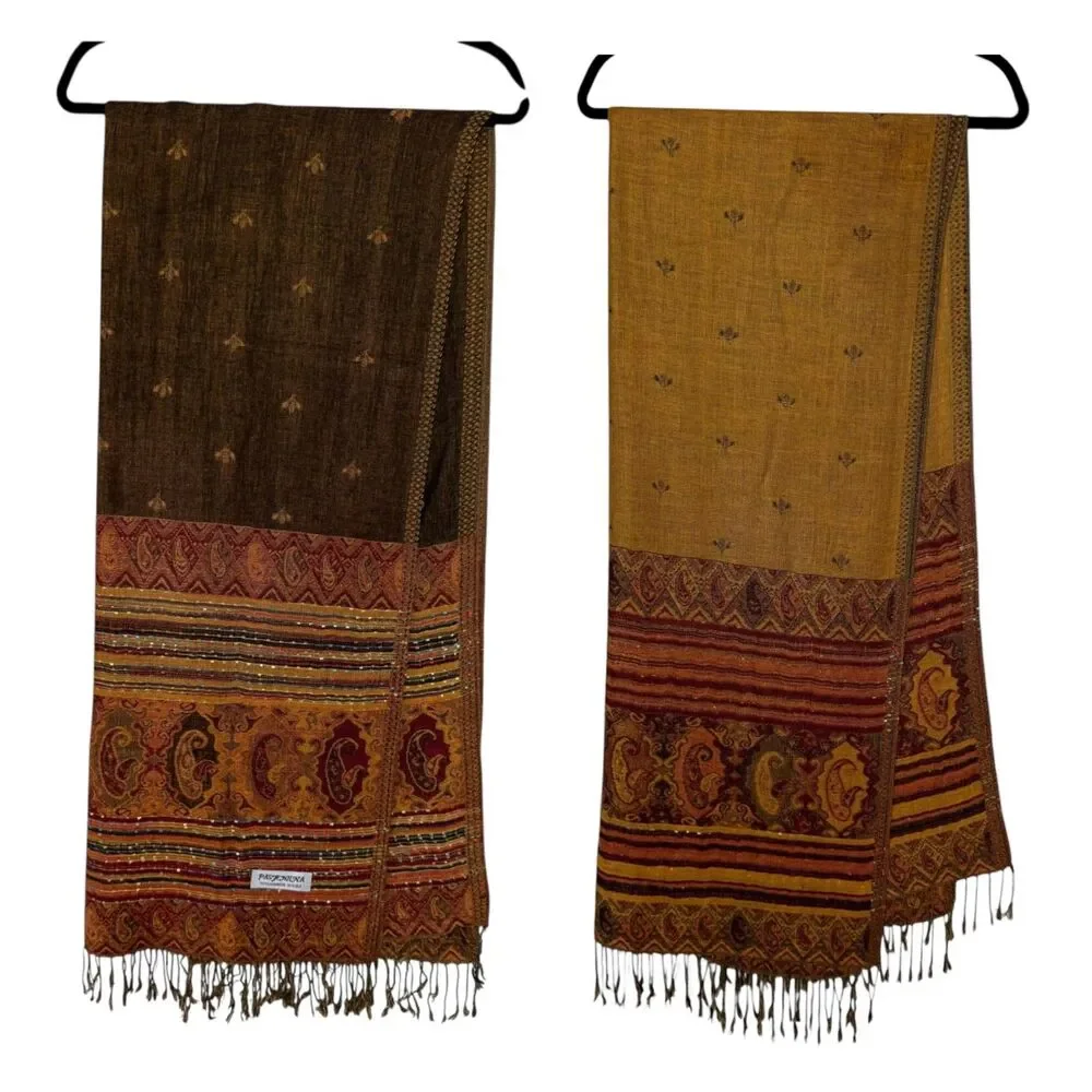 1 Pashmina Scarf Fringe 72 X 28 Fall Wrap Shawl 70% Cashmere 30% Silk Paisley